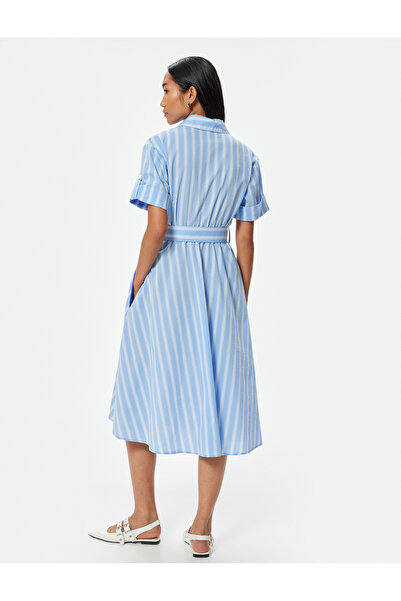 Koton Rochie cămașă evazată de lungime midi, cu mânecă scurtă, cu buzunare