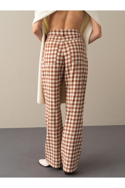 Xint Kadın Camel Oversize Ekose Pantolon