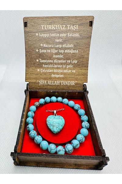 grs oyuncak Boxed Natural Stone Necklace Bracelet Set Turquoise Stone
