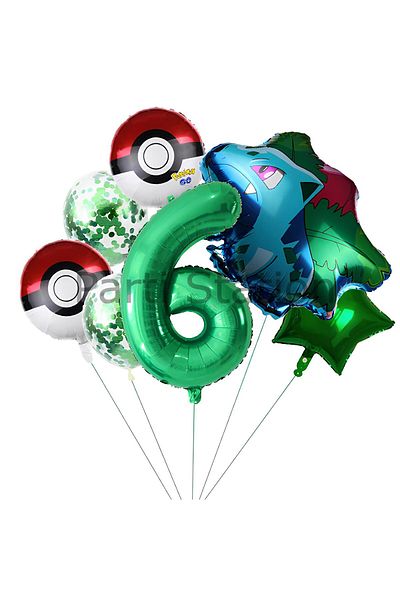 Parti Station 6 Years Old Pokemon Bulbasaur Concept - Balloon Birthday Foil Balloon Set