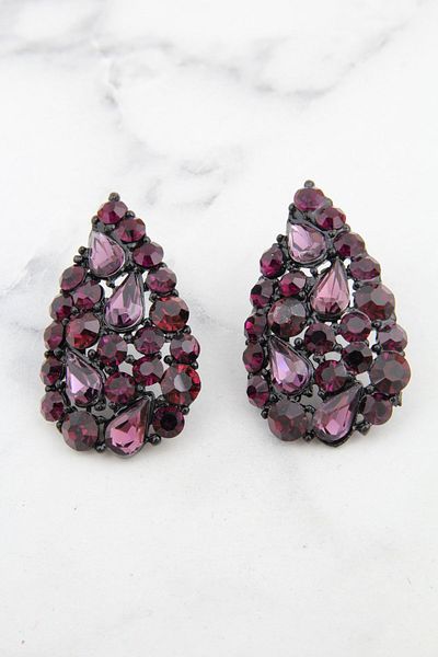 Pelin Aksesuar Purple Stone Big Drop Earrings