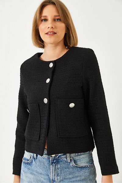 Bianco Lucci Women's Buttoned Tweed Jacket 50151 60271004