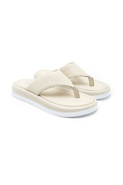 Desa Γυναικείες δερμάτινες παντόφλες Laura Beige