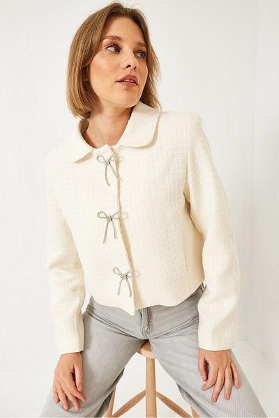 Bianco Lucci Stilvolle Damen-Tweedjacke mit Schleifendetail 50145 60271002