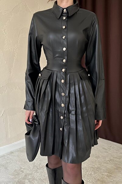 Elbee Fashion Woman Плісирована шкіряна сукня