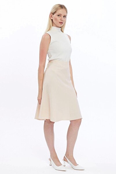 Apsen Collection Apsen Kadın Krem Midi Boy Kloş Dokuma Etek 2194-63