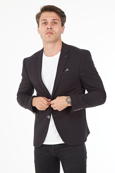Erkek Siyah Dar Kalıp Blazer Ceket