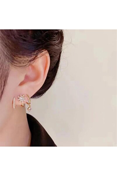 Pelin Aksesuar Kristalli Üçlü Halka Küpe