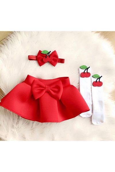 Kokosh kidss Set of Girls Cherry Skirt Bandana and Socks