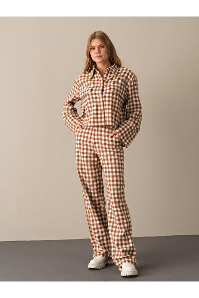 Xint Female Camel Oversize Ekose Gömlek