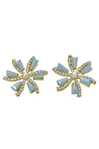 Pelin Aksesuar Gray Crystal Embroidered Flower Earrings