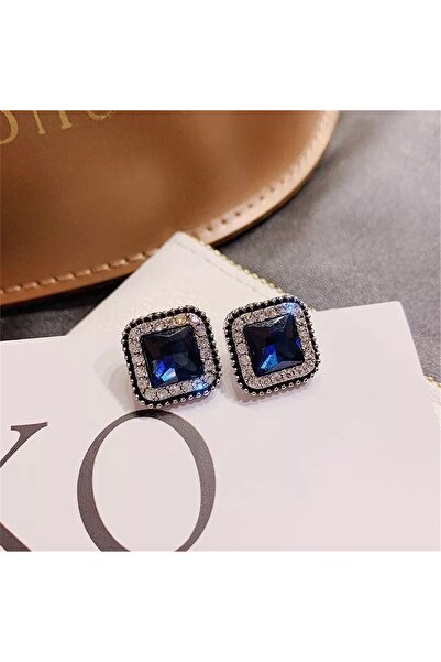 Pelin Aksesuar Lacivert Kristalli Kare Küpe