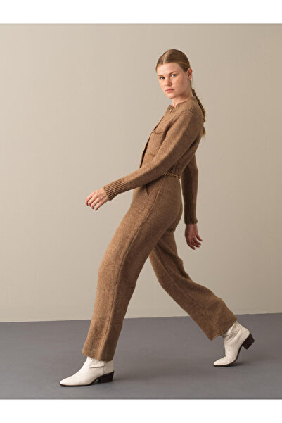 Xint Kadın Camel Regular Fit Cepli Triko Tulum