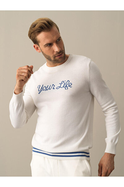 Xint Erkek Beyaz Pamuk Dokulu Regular Fit Kazak