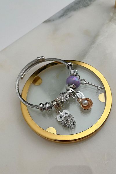 Modex Owl Detail Steel Figured Spring Bracelet