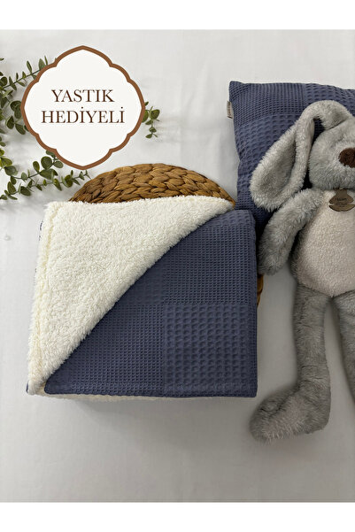 MIA BEE Bebek Battaniyesi Içi Welsoft Peluş Dışı Waffle Pike (90X110) Yastık ...