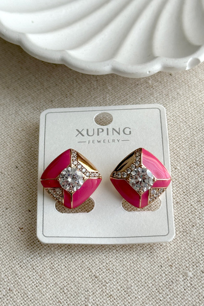 MODA Caprea Xuping Pembe Kare Taşlı Kadın Küpe Kadın Xuping Küpe