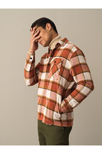 Xint Erkek Camel Pamuk Dokulu Oversize Fermuarlı Gömlek Ceket