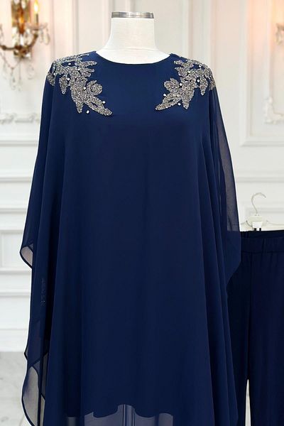 Amine Hüma Σετ βραδινό φόρεμα Navy Blue Mesture