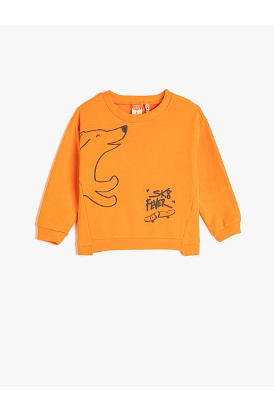 Koton Sweatshirt Long Sleeve Crew Neck Dog Printed Cotton