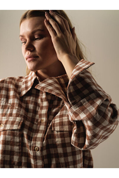 Xint Female Camel Oversize Ekose Gömlek