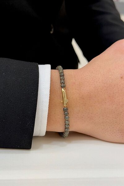 SEYHAN KUYUMCULUK 14 Ayar Altın Siyah Taşlı Erkek Bileklik