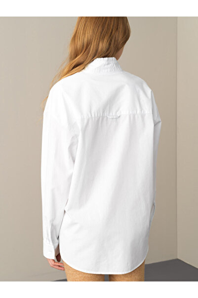 Xint Kadın Kbeyaz %100 Pamuk Hakim Yaka Oversize Gömlek