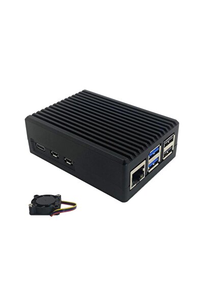 Raspberry Pi 5 için Dört Hatlı Fanlı Metal Alüminyum Kasa