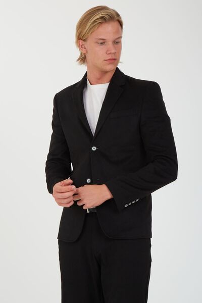 SPOSO G-185 Erkek Siyah Dar Kalıp Blazer Ceket