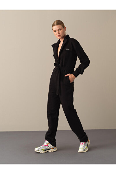 Xint Kadın Siyah Pamuk Dokulu Regular Fit Tulum