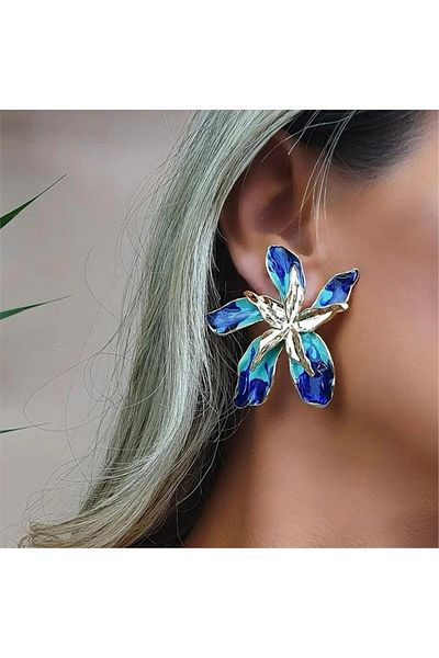 Pelin Aksesuar Green Blue Layered Flower Earrings