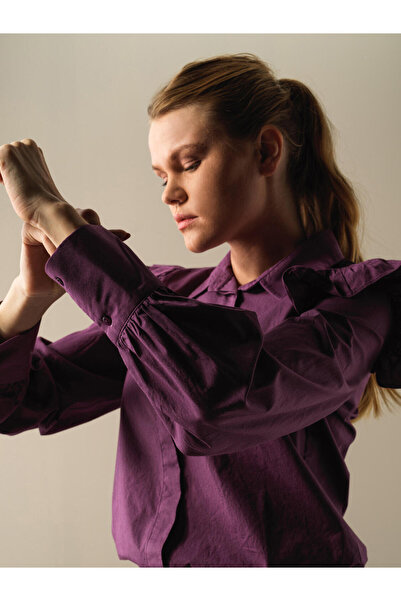 Xint Kadın Mor Pamuk Dokulu Regular Fit Gömlek