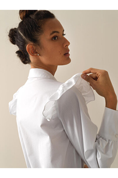 Xint Kadın Beyaz Pamuk Dokulu Regular Fit Gömlek
