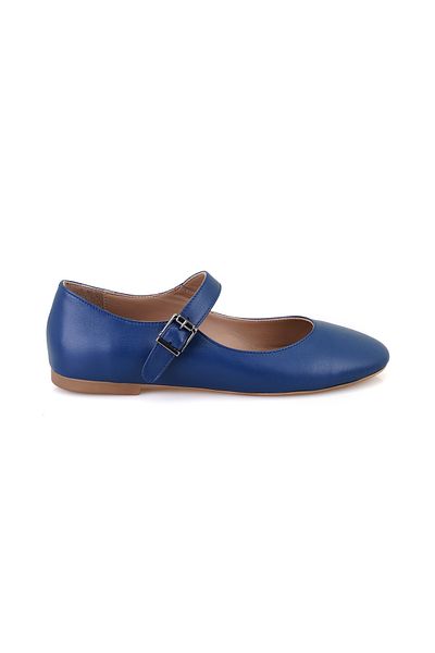Desa Women's Navy Blue Mary Jane Leather Ballerinas