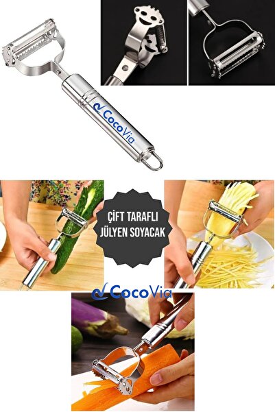 CocoVia Profesyonel Çelik Çift Taraflı Jülyen Meyve Sebze Soyucu Doğrayıcı Patates Elma Meyva Soyma Aparatı