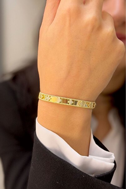 SEYHAN KUYUMCULUK 14 Ayar Altın Yoncalı Kelepçe Bilezik