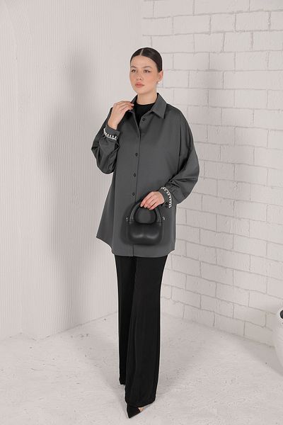 Melike Tatar Stoned Sleeve Anthracite Shirt 32-2057-6