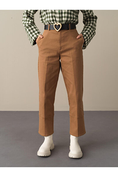 Xint Kadın Camel Pamuk Dokulu Regular Fit Geniş Paça Pantolon