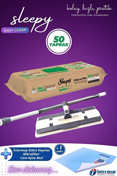 Sleepy Easy Clean Bio Çözünür Misket Limonu Mopa Uyumlu Temizlik Havlusu 50 Yaprak + Mop Aparatı + Slim Bez
