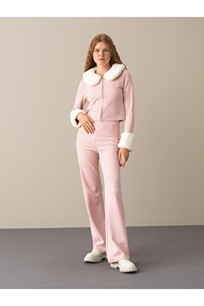 Xint Kadın Pembe Pamuklu Regular Fit Ekose Ceket