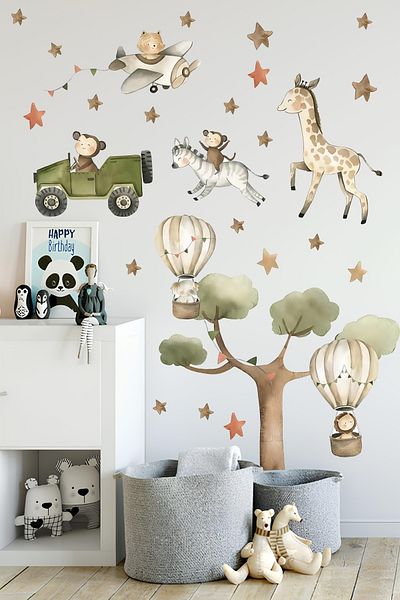 Grafikup Drăguț Safari animale autocolant de perete Kids Room Wall Ornament
