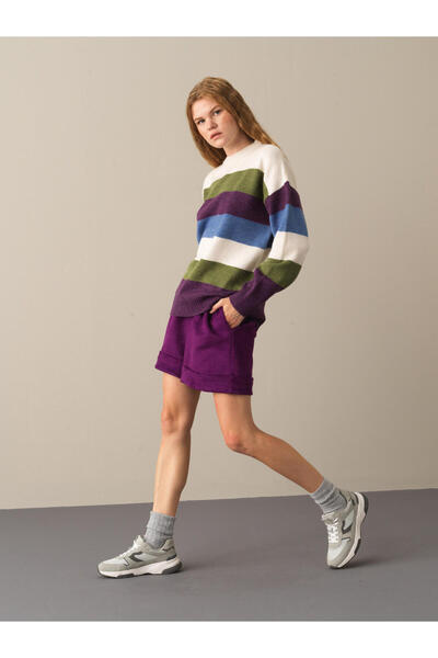 Xint Kadın Mor Yumuşak Dokulu Oversize Kazak