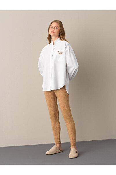 Xint Kadın Kbeyaz %100 Pamuk Hakim Yaka Oversize Gömlek