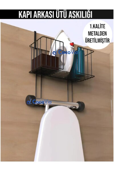 CocoVia Dekoratif Asılabilir Kapı Arkası Ütü Ve Ütü Masası Askılığı Siyah -ye...