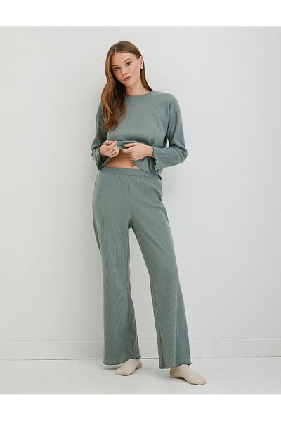 Koton Top de pijama de iarnă cu gât roșu și mânecă lungă texturat
