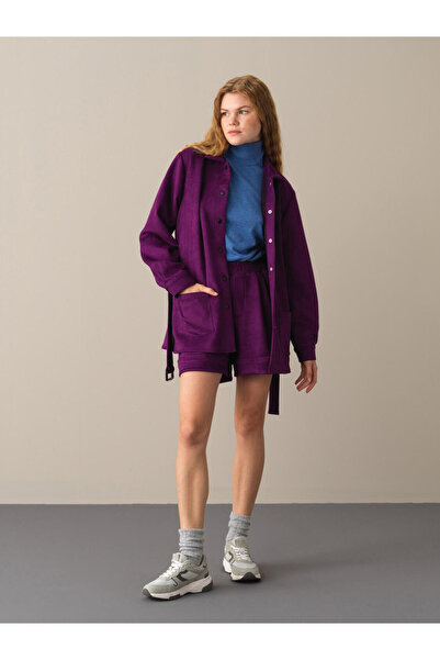 Xint Kadın Mor Esnek Dokulu Süet Görünümlü Gömlek Ceket