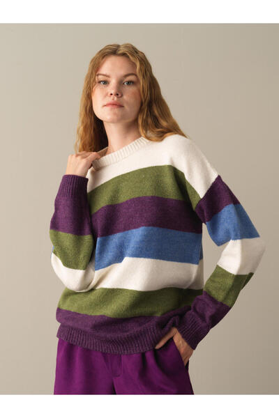 Xint Kadın Mor Yumuşak Dokulu Oversize Kazak