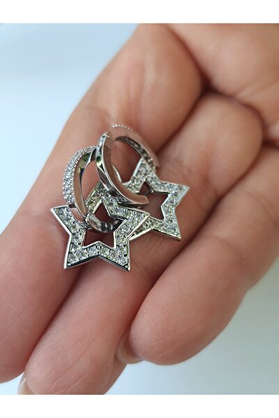 kurukafagift Yıldız Halka Taşlı Çift Küpe