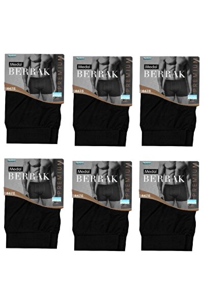 Berrak 6'lı Paket Modal Kalın Kemer Erkek Boxer Siyah