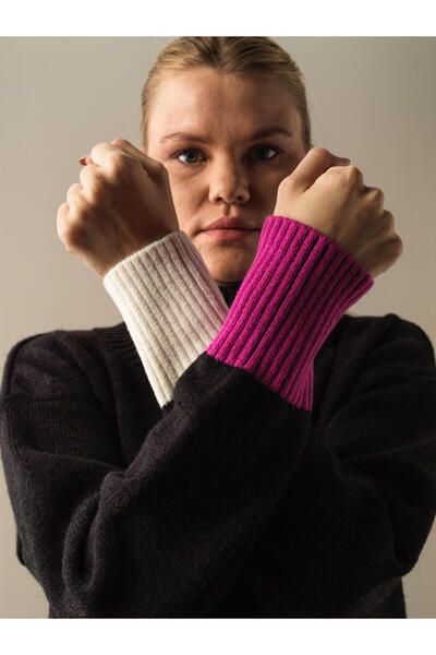 Xint Kadın Siyah Doğal Yün Dokulu Big Oversize Kazak